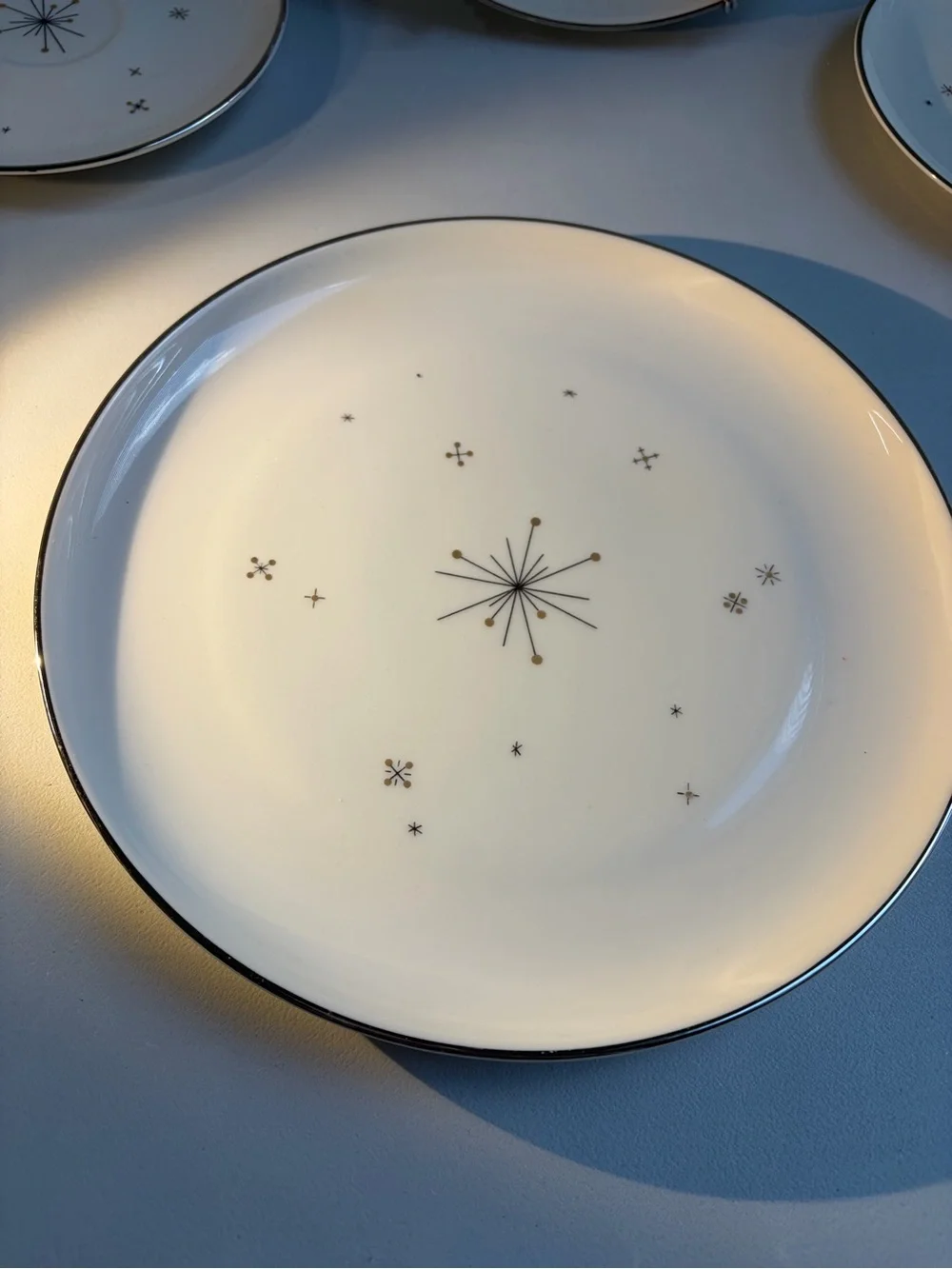 Evening Star Syracuse China Atomic Age MCM 4 Pcs 2 Salad 2 Saucers Made In USA